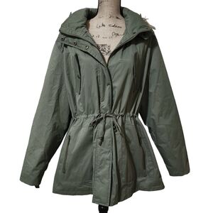 Angel Kiss Faux Fur Hood Rain Jacket Olive Green - XL (see note)